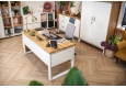 DEERHORN® Kancelářský stůl z dubového dřeva a bíleho kovu se zástěnou